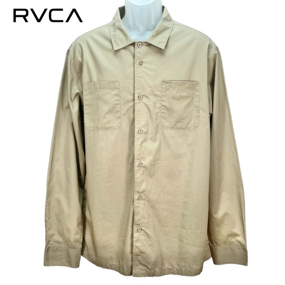 RVCA Men’s Large Recession Collection Khaki L/S‎ Button Up 2 Chest Pockets Shirt